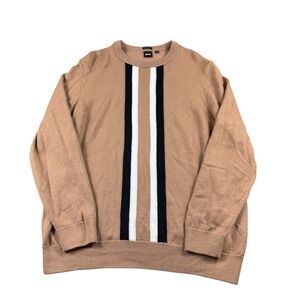 Hugo Boss Recent Brown Iconic Stripe Italian Wool Yarn Crewneck Sweater Size 2XL